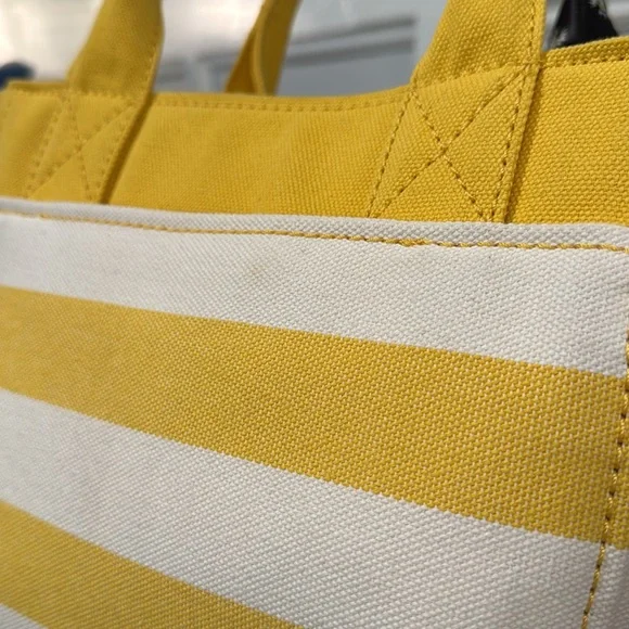Kate Spade Bag Yellow White Striped Canvas Logo Small Tote Bag - Picture 8 of 17